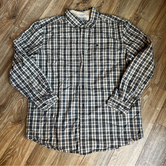 Carhartt Shirt Mens XL Brown Plaid Relaxed Fit Long Sleeve Button Down Workwear - Picture 1 of 7